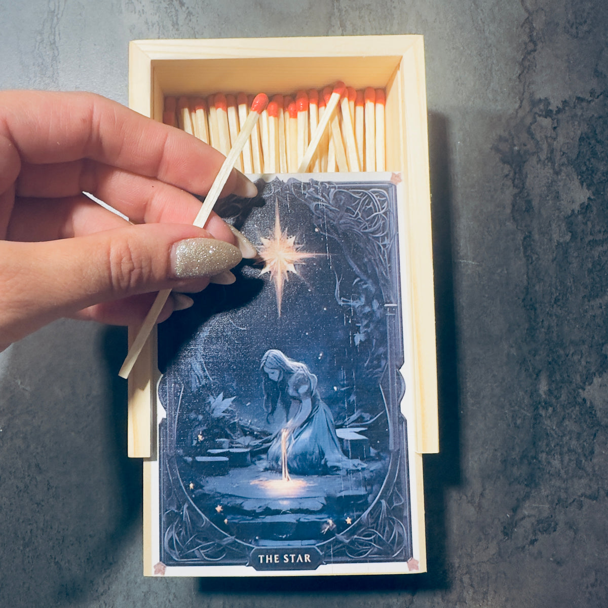 Holz Streichholzbox XL The Star Tarot Hoffnung Klarheit Segenskraft