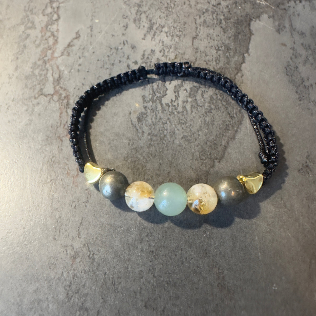 Geldmagnet Armband handgeknüpft mit Pyrit Citrin und grünem Aventurin für Fülle Wohlstand und klare Manifestation