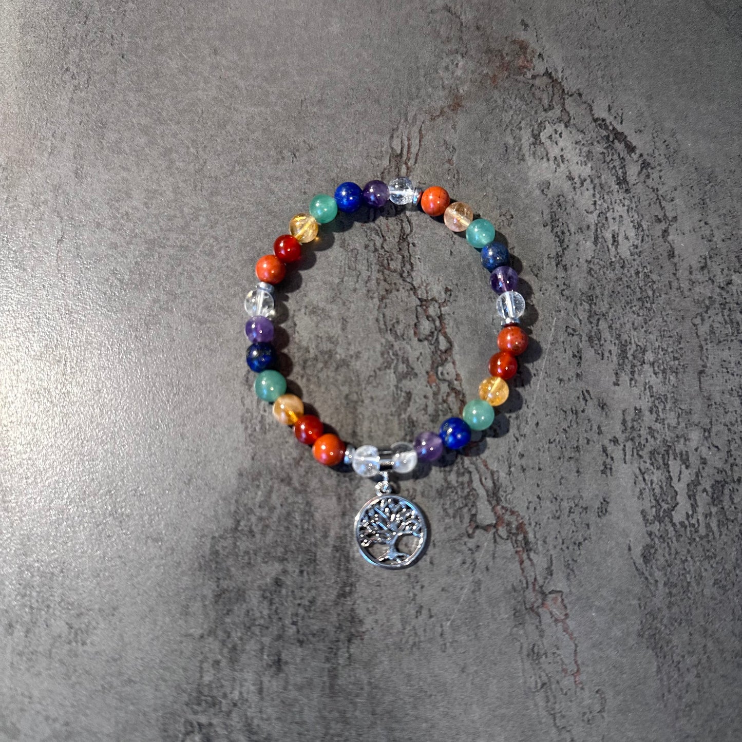 Lebensbaum Kugelarmband 6mm mit Bergkristall Amethyst Lapis Lazuli Aventurin Citrin Achat rot und Jaspis rot für Harmonie Schutz und innere Balance