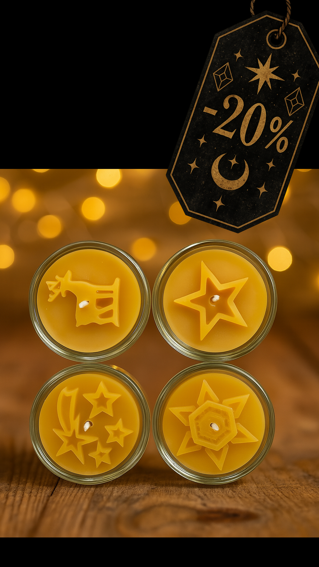 Weihnachtskerze Sternenpfad‑Set – 4 Teelichter aus Bienenwachs