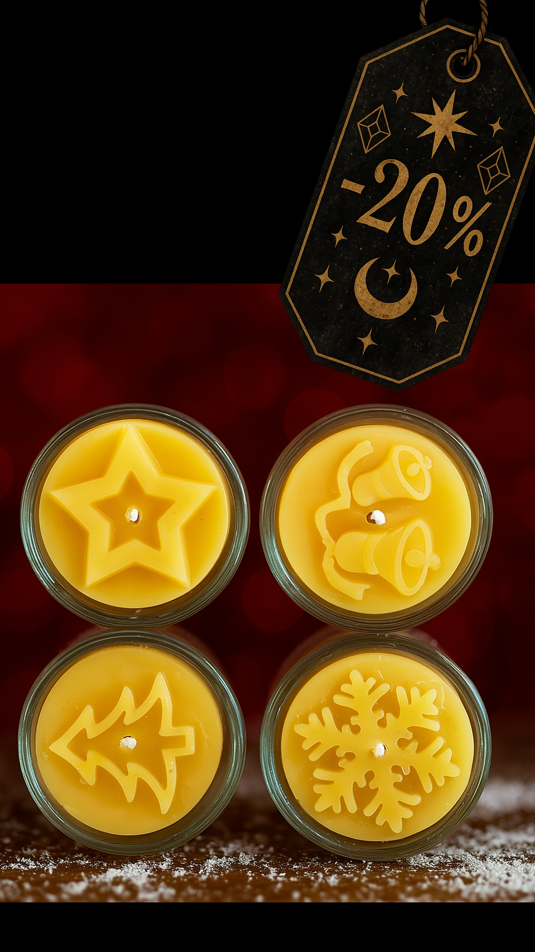 Weihnachtskerze Winterruh‑Set – 4 Teelichter aus Bienenwachs