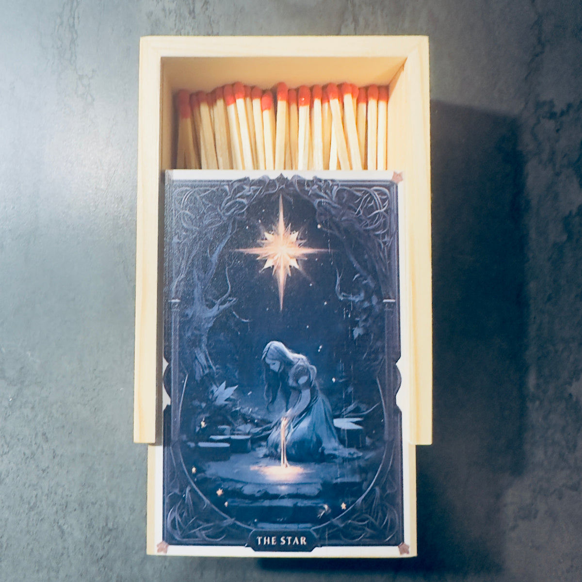 Holz Streichholzbox XL The Star Tarot Hoffnung Klarheit Segenskraft