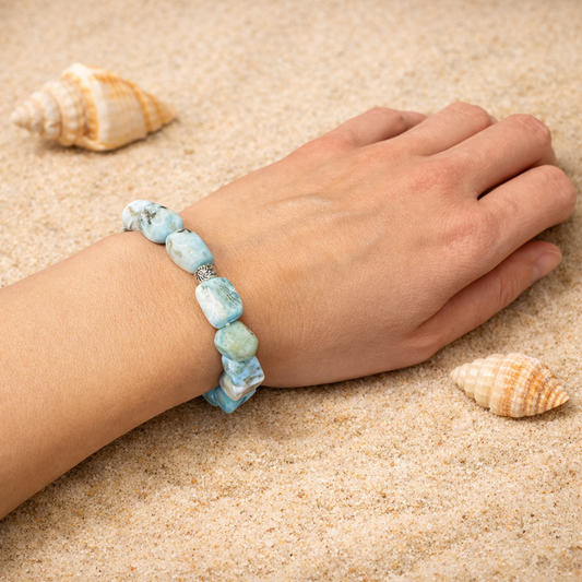 Larimar Nugget Armband Karibikenergie für Ruhe Heilung Klarheit und Halschakra Balance