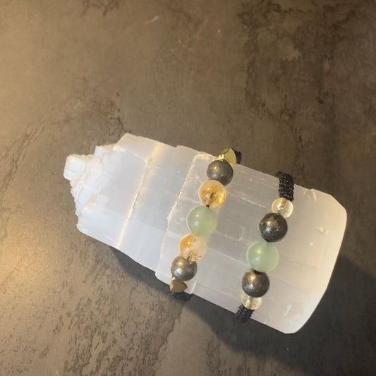 Geldmagnet Armband handgeknüpft mit Pyrit Citrin und grünem Aventurin für Fülle Wohlstand und klare Manifestation