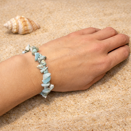Larimar Splitterarmband seltene Karibikenergie für Ruhe Heilung Klarheit und Halschakra Balance