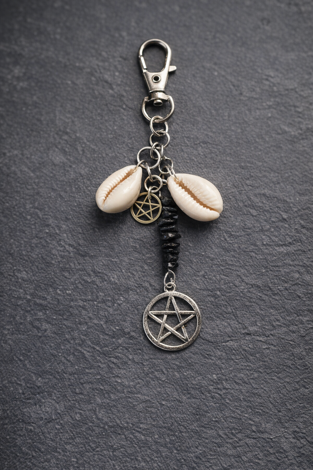 Talisman Schlüsselanhänger mit Turmalin, Pentagramm & Kauri