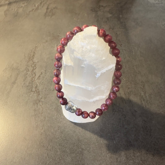 Thulit 6mm Kugelarmband mit Budda Perle – Herzheilung, Selbstliebe und Lebensfreude