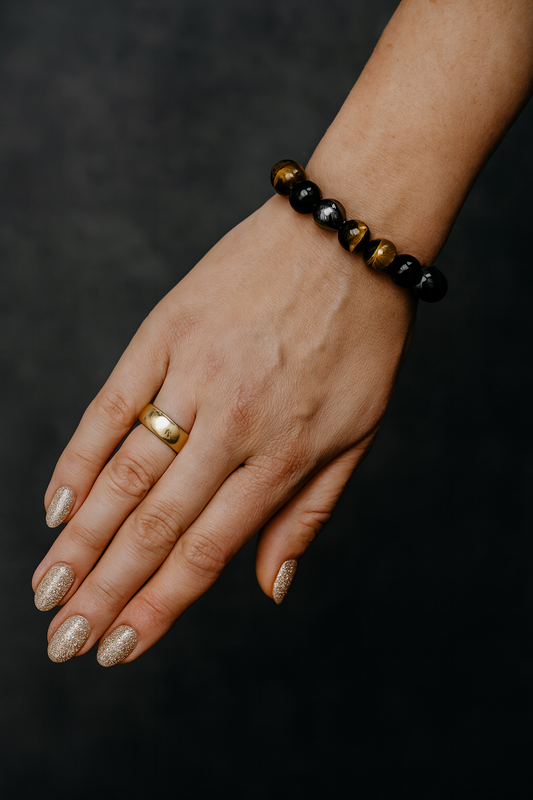 Kristallarmband Triple Protection – Obsidian, Hämatit & Tigerauge
